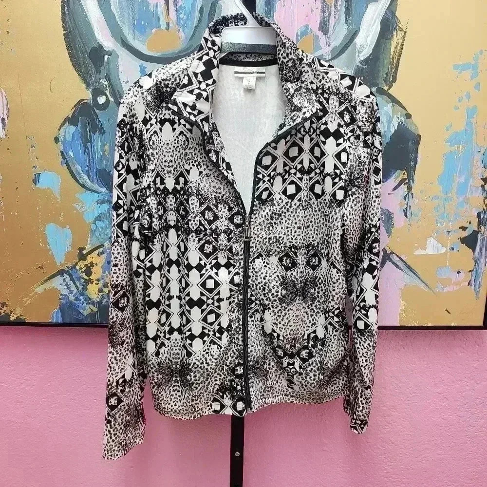 Mirror Image Black and White Shimmery Zip Front Jacket